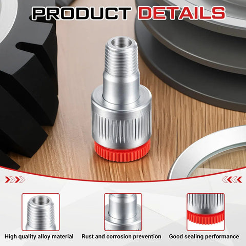 Close-up of a hydraulic connector with red ring, showcasing alloy material and sealing for Two Pack Quarter Inch Hydraulic Connectors With Four And Ten Ton Female Side Replacement Fittings For Pro Grade Pressure Leak Free Auto Body Frame Repair In Stock.