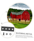 Sliding Barn Door Hardware Track Connector Kit with metal mending plate and screws, shown against a red barn background.