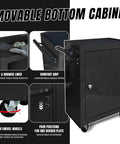 Rolling Garage Tool Organizer With Detachable Three Drawer Chest Large Storage Cabinet And Adjustable Shelf Black Heavy Duty Steel Built For Quick Portable Workshop Organization. Image shows steel cabinet with wheels and handle.