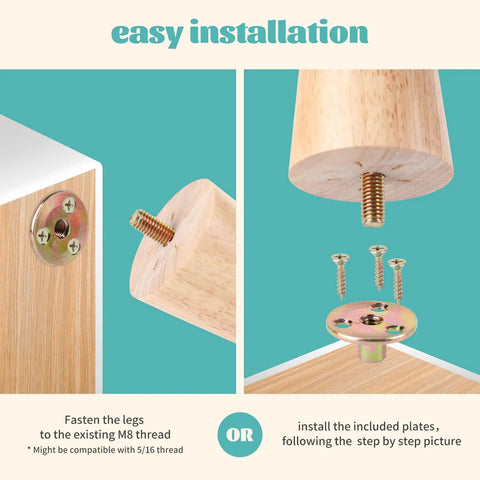Installation guide for Solid Rubber Wood Furniture Legs Two Inch Round Set Of Four Mid Century Modern Replacement Feet.