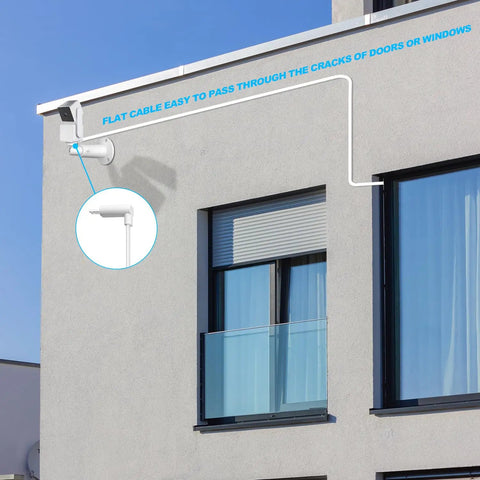 Two Pack 20Ft Power Extension Cable For Indoor And Outdoor Security Cameras Including Wyze Cam V4 V3 Pan OG Nest Cam Blink And Cloud Camera USB To Micro USB Charging And Data Sync Cord Plug And Play installed on building exterior