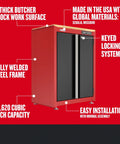 Heavy Duty Metal Garage Storage Cabinet With Two Doors Base Unit, Built To Last Welded Steel Frame, 10,620 Cubic Inch Capacity, Locking System, 1 Inch Butcher Block Work Surface, Made In USA Sedalia Missouri