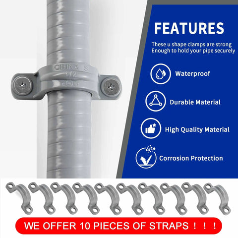 Close-up of 1/2 Inch Flexible PVC Liquid Tight Electrical Conduit Kit with 10 straps and waterproof features illustration.