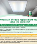 Interior view showing Refrigerator LED Light Module Replacement with instruction list and light glowing inside fridge