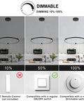 Dope Sleek Black Circular Ring LED Pendant Light Dimmable Ceiling Fixture 23.6 Inch Hanging Pendant 10-100% dimming settings