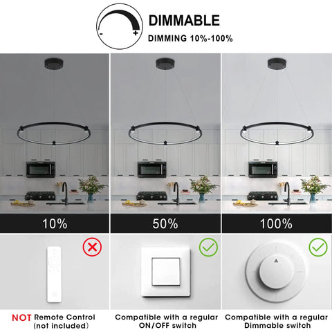 Dope Sleek Black Circular Ring LED Pendant Light Dimmable Ceiling Fixture 23.6 Inch Hanging Pendant 10-100% dimming settings