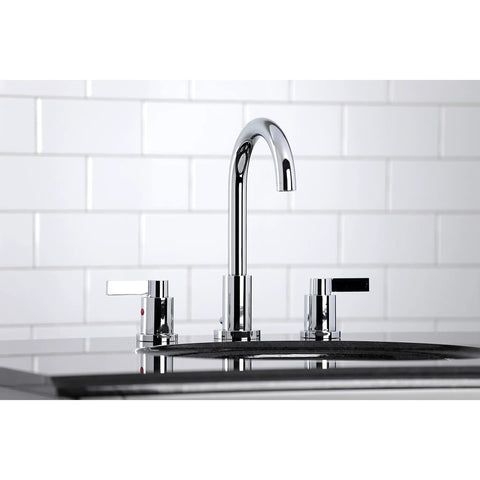 NuvoFusion Widespread Bathroom Faucet With Popup Drain in Polished Chrome, Solid Brass Build Sleek Look, installed on sink
