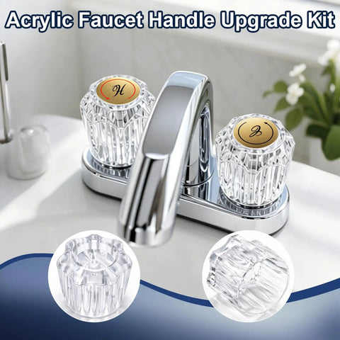 Four Pack Crystal Clear Acrylic Shower Knob Replacement Handles For Delta Delex Peerless Bath And Bathtub Faucets With D Stem Valves Easy Install Repair Kit Includes Mounting Screws For Hot Cold Water Fixups, clear acrylic faucet handles