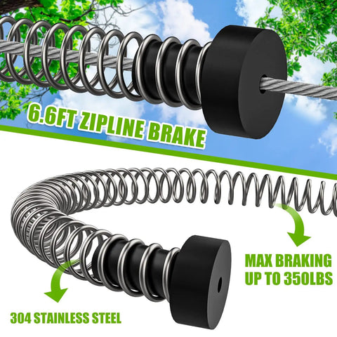 Extra Long Zipline Spring Brake For Backyard Fun 6.6ft Heavy Duty Stopper System, Stainless Steel High Strength Spring in use