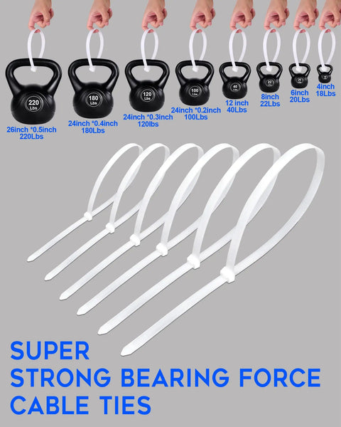 Heavy Duty 24 Inch Zip Ties Outdoor UV Resistant 120 Lb Tensile Strength 50 Pack For Awnings Branches Crops Water Pipes And Cable Bundling Tough As Nails Quality Nylon 66 shown with size options
