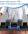 Person holding Ten Pack Heavy Duty 1020 Seed Trays Set with dumbbells to show strength, extra thick plastic, no bend, handles heavy soil.