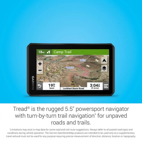 Tread Powersport Off Road Navigator With Topographic Maps, 5.5 inch screen displaying Lockhart Basin Road trail map