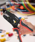 Heavy Duty Ratcheting Wire Crimper Pliers For 22 To 10 AWG Electrical Terminals with ergonomic non-slip grip in hand.