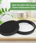 Replacement Vacuum Filter Kit With Inlet Frame And Sponge For Whirlwind Bagless Canister Vacuum Cleaner Models NEN110A NEN110B NEN110D Pack Of 4 Washable And Reusable For Easy Cleaning, shown with black sponge and white filter.
