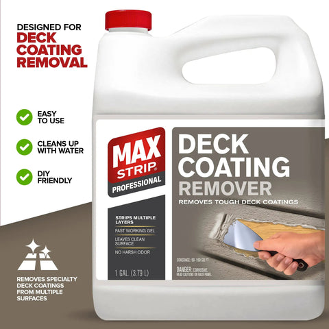 Heavy Duty Deck Stain And Coating Remover Kicks Out Stubborn Paint Polyurethane And Varnish In One Go With Zero Harsh Fumes For Flawless Wood Finishes In 1 Gallon Containers in a gel format for easy application.