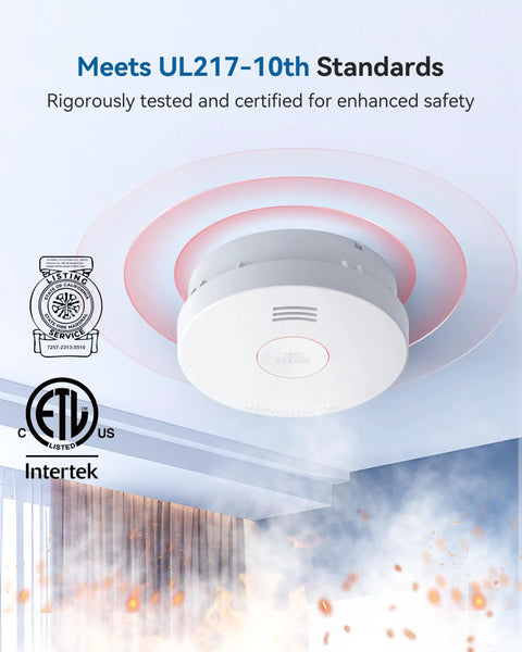Must Have 10 Year Battery Smoke Alarm With Photoelectric Sensor For Home And Bedroom UL217 Listed Fire Safety Alarm With Low Battery And Fault Warning GS525A 6 Pack ceiling-mounted smoke alarm with UL217 certification