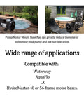 Pool Pump Pad Anti-Vibration Mount Base For Quiet Operation In Pools And Hot Tubs shown with pumps