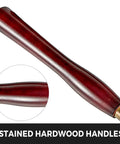 Stained red hardwood handle of Eight Piece Wood Lathe Chisel Kit With HSS Blades, ideal for wood carving.