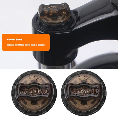 Close-up of 2 Pack Bicycle Front Fork Damping Rod Knob Lock Caps, 27.5mm Threads, 30mm Length, Plastic Shock Absorber Knob Caps