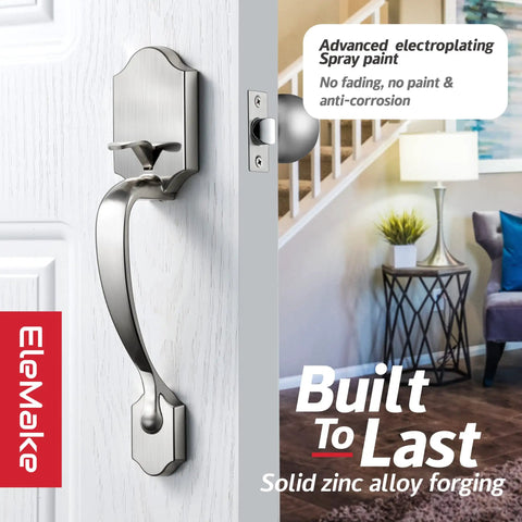 Lower Half Front Entry Handleset with Knob 304 Stainless Steel Silver Exterior Electronic Lock Keyless Front Door Handle Lock Set Fits One And Three Eighths Inch To One And Seven Eighths Inch Thick Doors Universal For Left And Right Doors attached to modern door