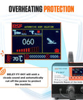 Screen display of the Beast 110V 3500W Spot Welder Dent Puller showing auto/man modes and overheating protection feature.