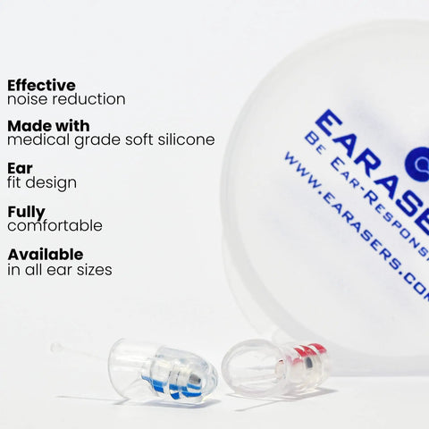 High Fidelity Earplugs 19dB Noise Reduction For Musicians And Showgoers Large Fit in soft silicone with carrying case.
