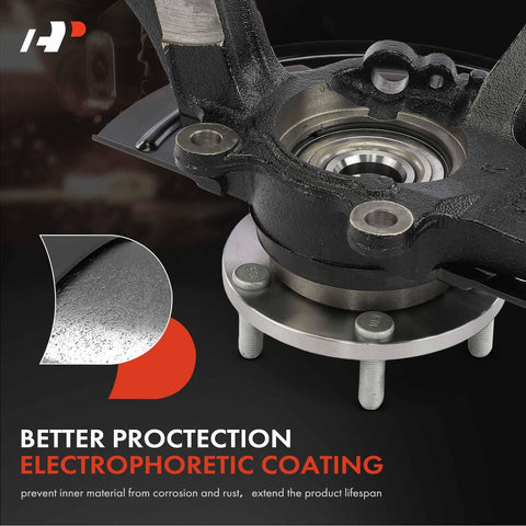 Front Right Steering Knuckle And Wheel Bearing Hub Assembly For Nissan Altima 2002 2003 2004 2005 2006 L4 Two Point Five L Passenger Side Direct Fit Replacement Durable OEM Grade Hub Easy Install Improves Steering Precision And Wheel Alignment close-up showing electrophoretic coating
