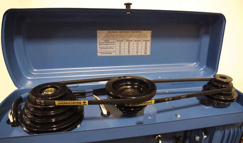 Interior detail of Beefy 17 Inch Swing Floor Drill Press With 360 Degree Table Rotation And 45 Degree Tilt crank drive mechanism.
