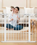 Extra Wide Auto Close Baby Gate With Easy Walk Through for stairs and doorways, pressure mounted, no drilling, ideal for pets and kids