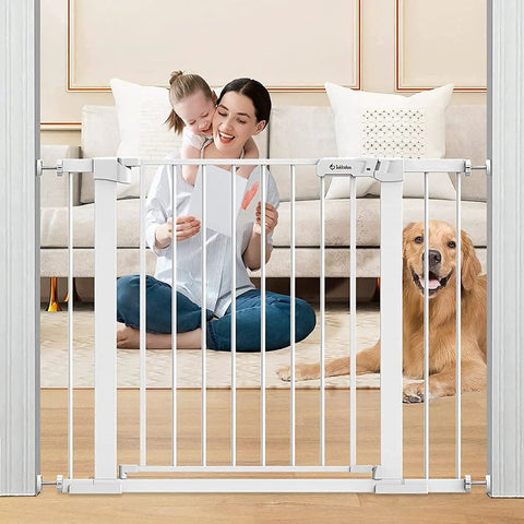 Extra Wide Auto Close Baby Gate With Easy Walk Through for stairs and doorways, pressure mounted, no drilling, ideal for pets and kids