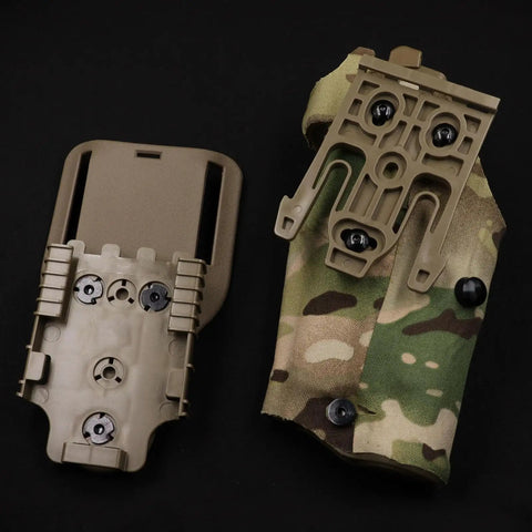 Hardcore Black Eight Thirty Two Gun Holster Screws And Rock Solid T Nuts Fastener Kit With Hex Driver For Kydex Plates And Leather Sheath No Fuss Install, showing tan holster components.