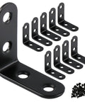 2 Inch L Brackets Pack Of 10, 90 Degree Black Corner Braces For Wood Furniture And Shelves displayed on white background