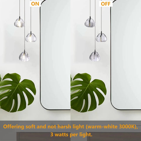 Raindrop Crystal Pendant Lights Set of 3, Modern Teardrop Chandeliers, 9W Chrome Cluster Pendant Lighting, on and off
