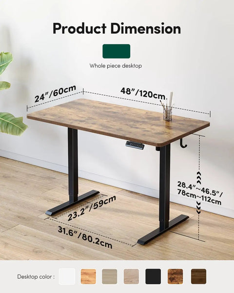 Large One Piece Standing Desk 48 By 24 With Electric Height Adjustment Sit Stand Workstation For Home Office in Rustic Brown