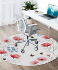 Floral Branch Round Furniture Pad With Non Skid Grip for hardwood floors, shown with chair in office, soft polyester surface.