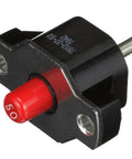 50 Amp Marine Circuit Breaker With Nut Connections And Attaching Hardware For Plug And Play Quick Easy Install On Marine Equipment And Boats Durable Marine Grade Hardware Reliable Fault Protection Panel Or Inline Mount. Black 50A inline breaker with red reset button and stud terminals