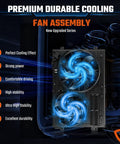 Beefed Up Dual Radiator And Condenser Cooling Fan Assembly Replacement For Volkswagen Jetta shown with dual blue fans