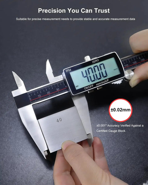 Dope Digital Caliper 12 Inch With Ultra Precision 0.001 Inch Accuracy measuring a gauge block with 4000 mm display