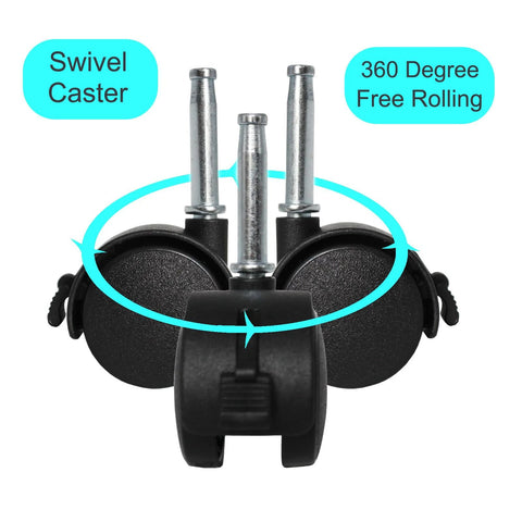 Front view of 4 Pack M8 Grip Neck Stem Caster Wheels 1.5 Inch Swivel Castors With Locking Brakes showing swivel and rotation