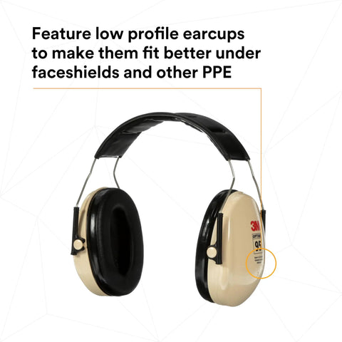 Optime 95 Over The Head Earmuffs For Real Hearing Protection With 21 DB NRR beige with low profile earcups