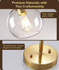 Detailed view of Two Pack Slick Vintage Pendant Lights With Clear Glass Globes And Gleaming Gold Canopies Adjustable Drop Length.