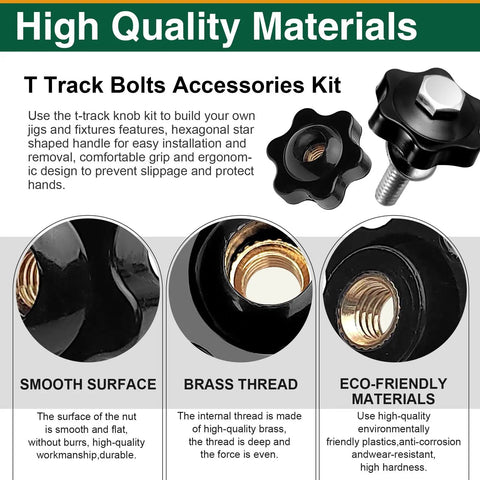High quality materials for 20 Pack 1/4-20 T Track Bolts And Star Knobs Set With 1-1/2 Inch And 2 Inch Hex Bolts And Washers