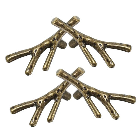 Branch Shape Cabinet Knobs 4 Piece Set for Cabinets and Drawers Dressers Cupboards and Closets Easy Open Vintage Style Furniture Handles