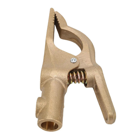 Heavy Duty Brass Shaped Welding Ground Clamp 300 Amp For Shipyard Auto Jobs With Super Grip Earth Cable Clip showing the grip and clamp detail.