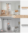Double 15X84 Inch Spruce Wood Bifold French Glass Door With Smooth Barn Style Slider And Full Hardware Track Kit, showing space-saving benefits.