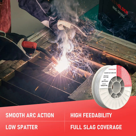 Welding process using Smooth As Butter Self Shielding Flux Core Mig Wire E71t Gs for mild carbon steel.