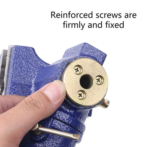 Close-up of Heavy Duty Woodworking Bench Clamp With 360 Rotation For Pros showing reinforced screws and brass details.