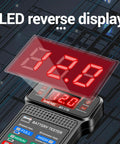 12V Car Battery Tester And Auto Voltmeter With Alternator Analyzer For Cars Trucks Motorcycles RVs ATVs SUVs Boats Yachts Mowers Golf Carts Delivers Sharp 0.01 Volt Readouts And Fast Real World Diagnostics showing LED reverse display