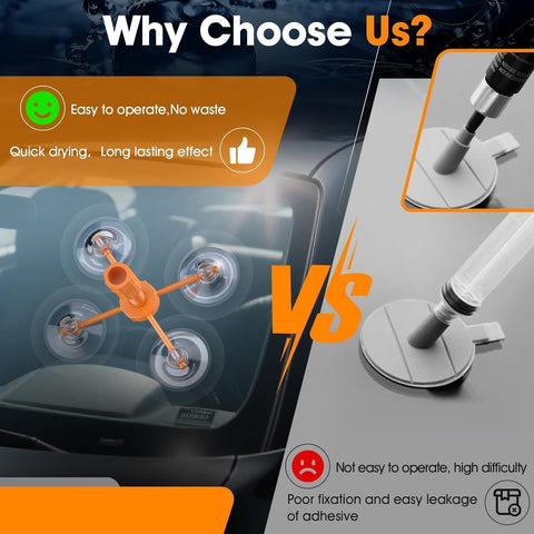 Dope Pro Grade Windshield Repair Kit 2 Pack With Suction Cup And Universal Glass Crack Repair Resin in action on car window.