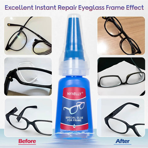 Clear Glasses Frames Glue For A Fast Fix And Bonding, Instant Strong Adhesive For Plastic Metal Wood Rubber Leather Eyewear, Quick Dry Low Odor Colorless Transparent Liquid Glue For Fixing Broken Frames with repaired glasses images
